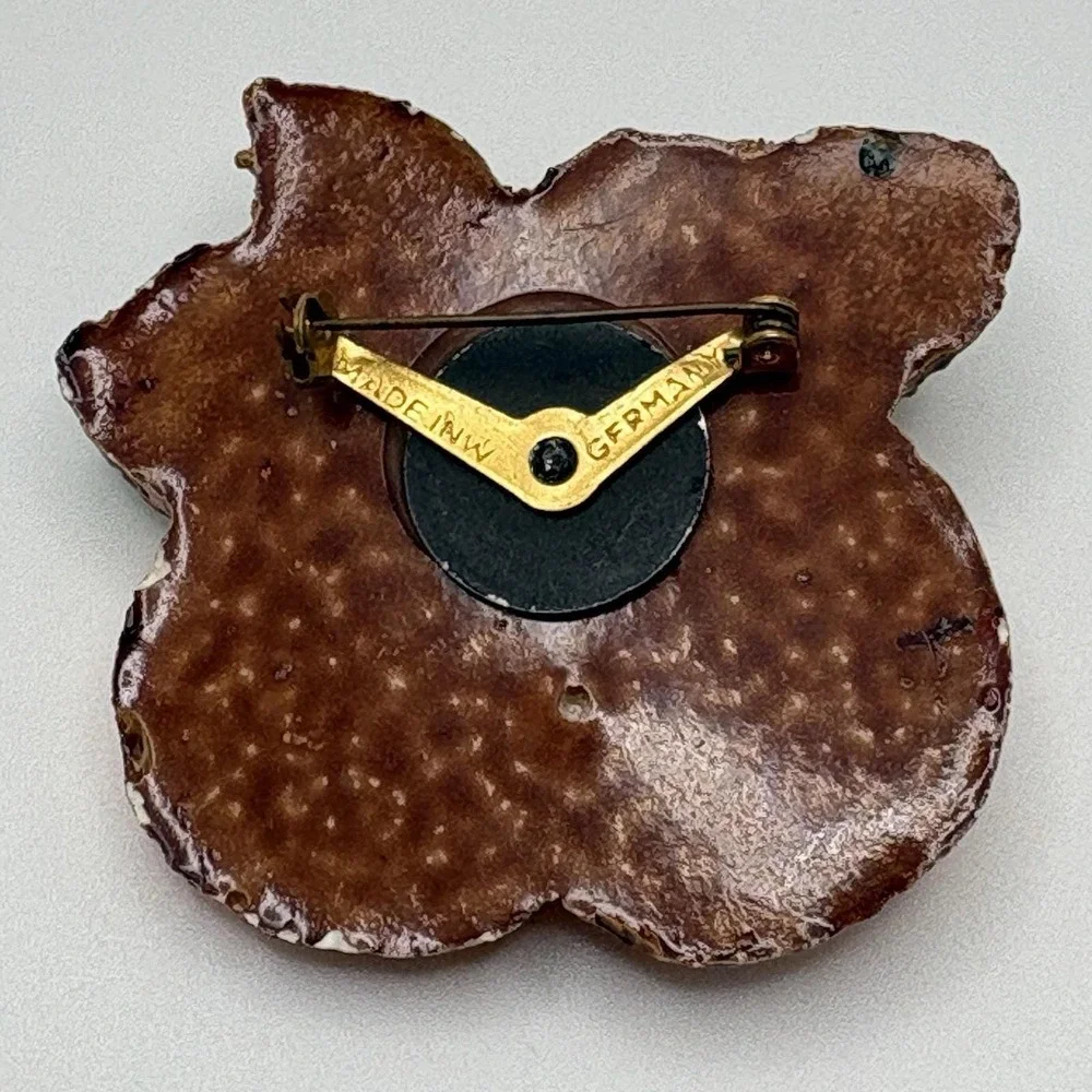 Vintage West Germany Brooch Peaches Fruit Hand Painted Orange Flowers READ